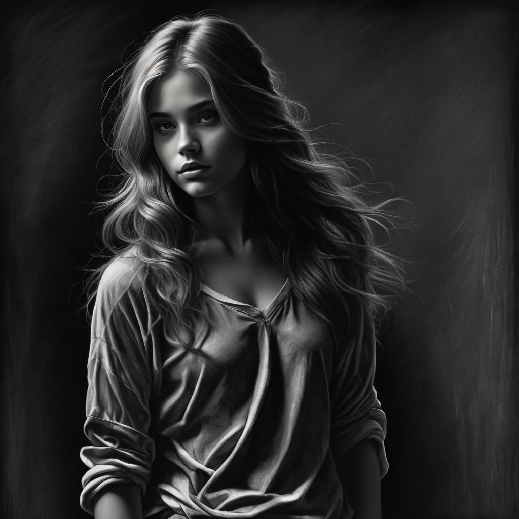 Striking Chalk Portrait of Girl on Black Paper