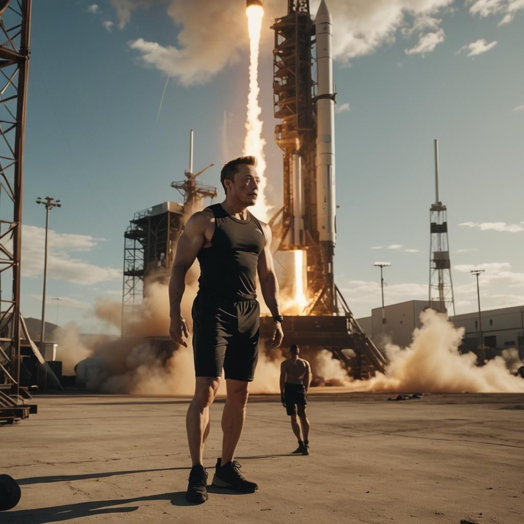 Elon Musk Gym Bro Training: Cinematic Film Still
