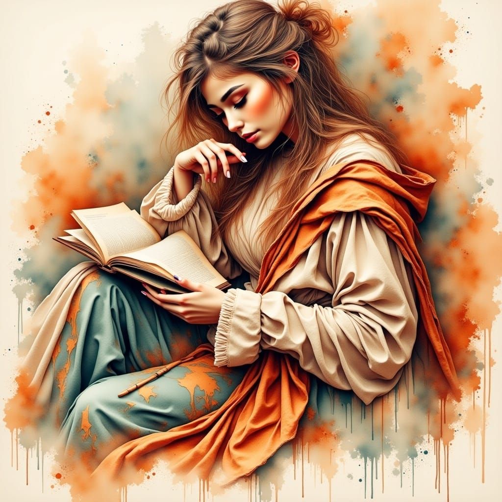 Bronze and Copper Sketch of Woman Reading