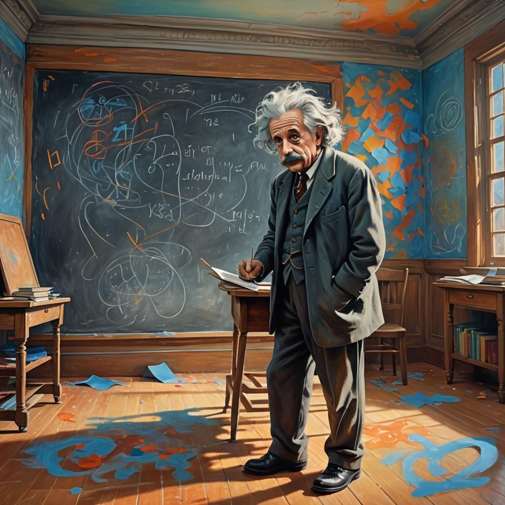 Einstein's Surreal Academic Fantasy in Vibrant Oil