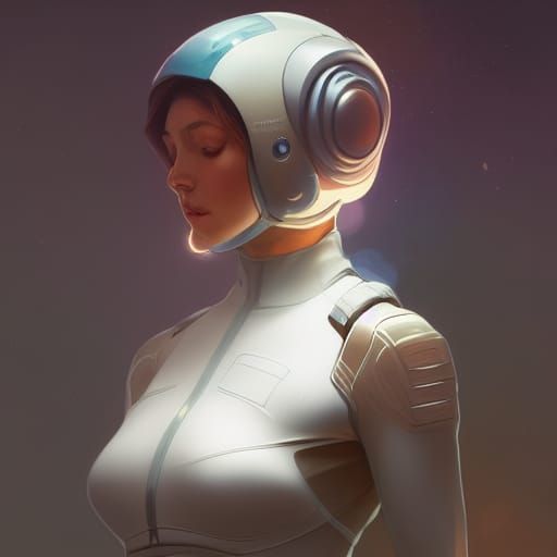 Girl in Skin-Tight Spacesuit Portrait, Astral Illustration