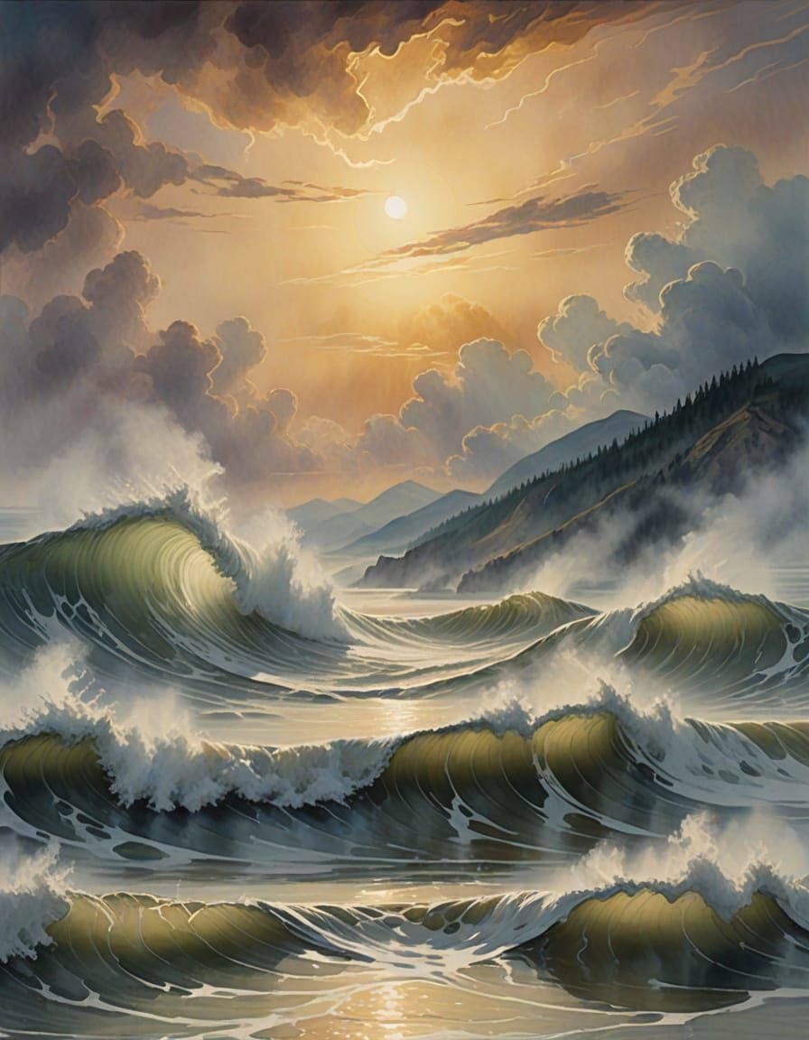 Ancient Lake Deities in Dreamlike Watercolor