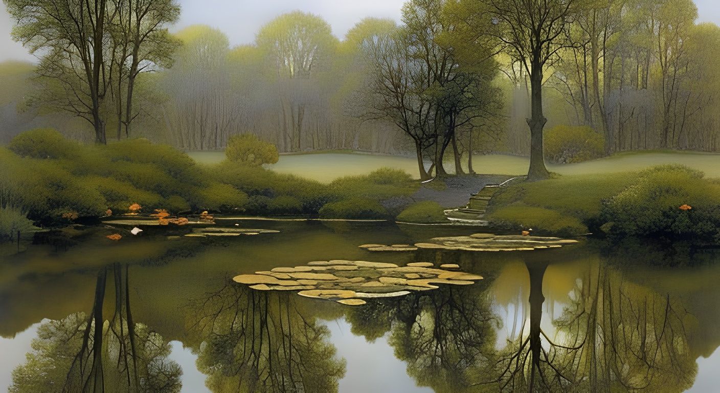 Flower Elf Reflection in Pond: Golden Age Illustration