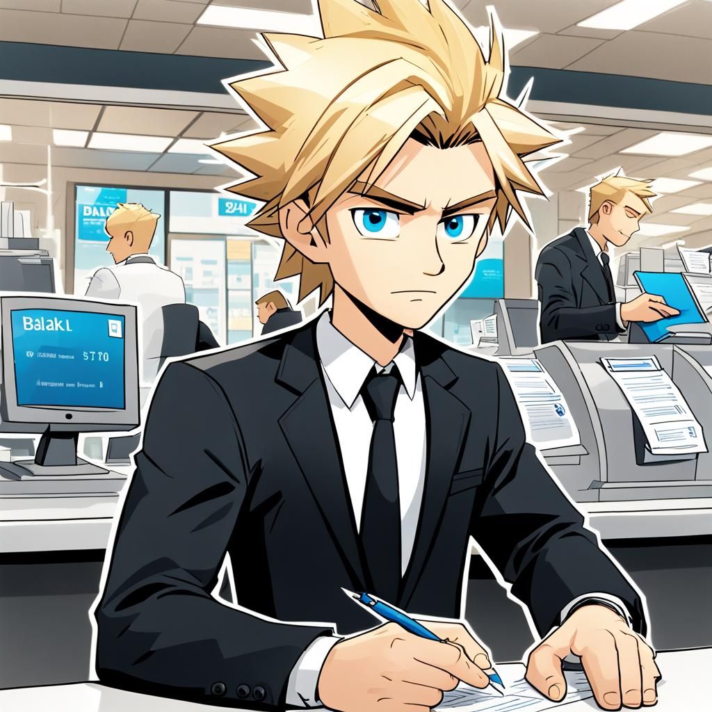 Anime Character Working in a Bank