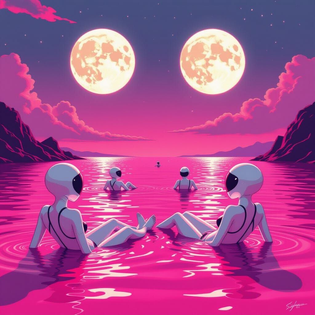 Alien Vacation on a Pink Planet in Futuristic Style