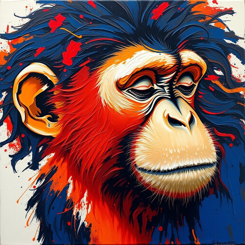 Impasto Monkey Portrait in Vibrant Colors