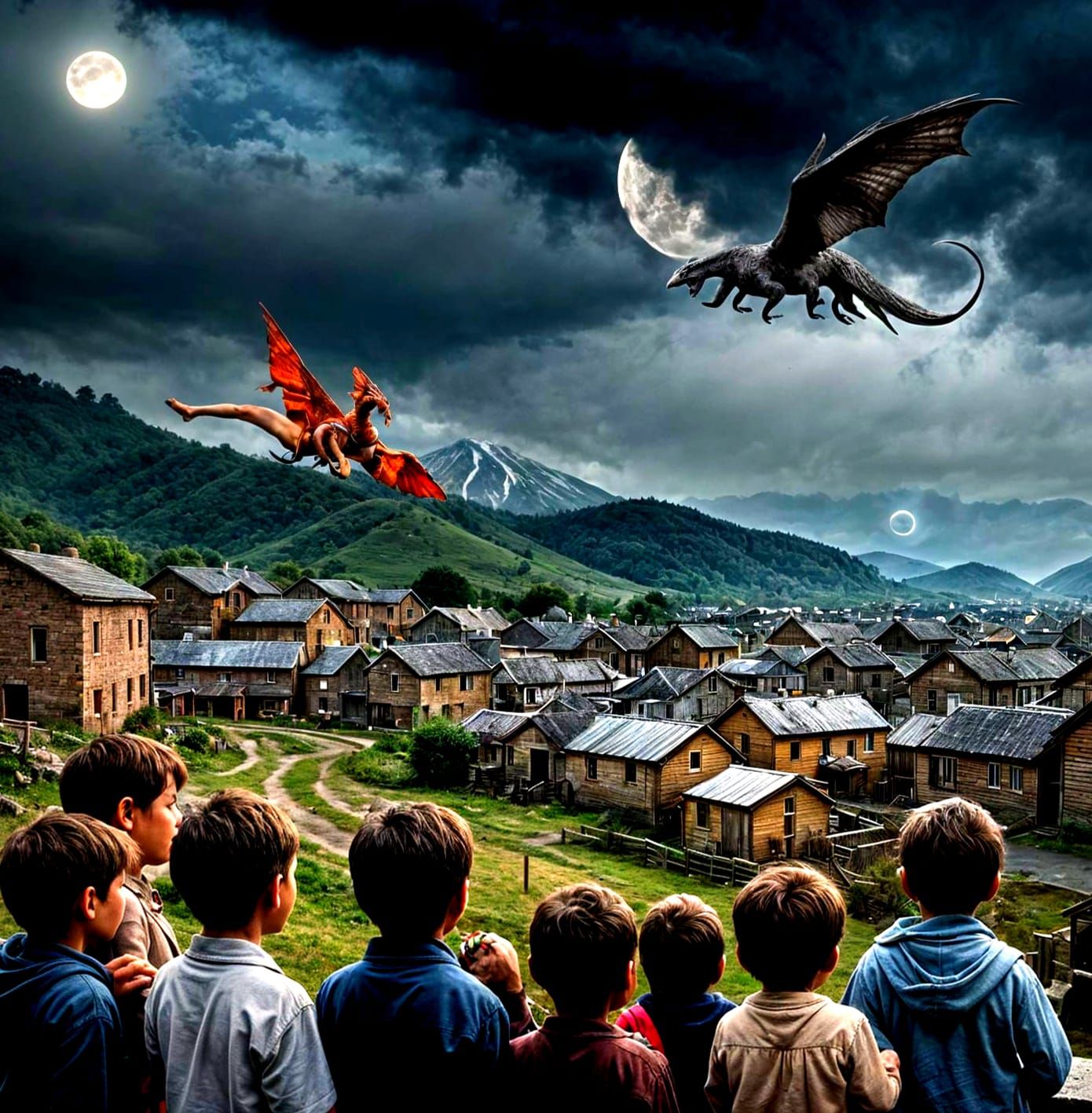 Village Residents Fearfully Watch Dark Sky