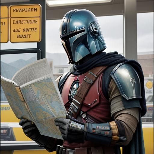 Mandalorian Reads Map in Renaissance Style