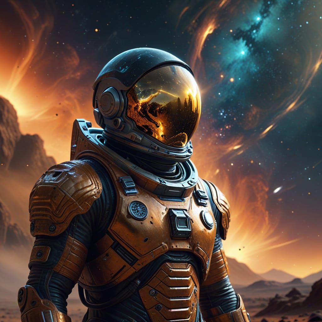Astronaut on Alien Planet in Sci-Fi Art
