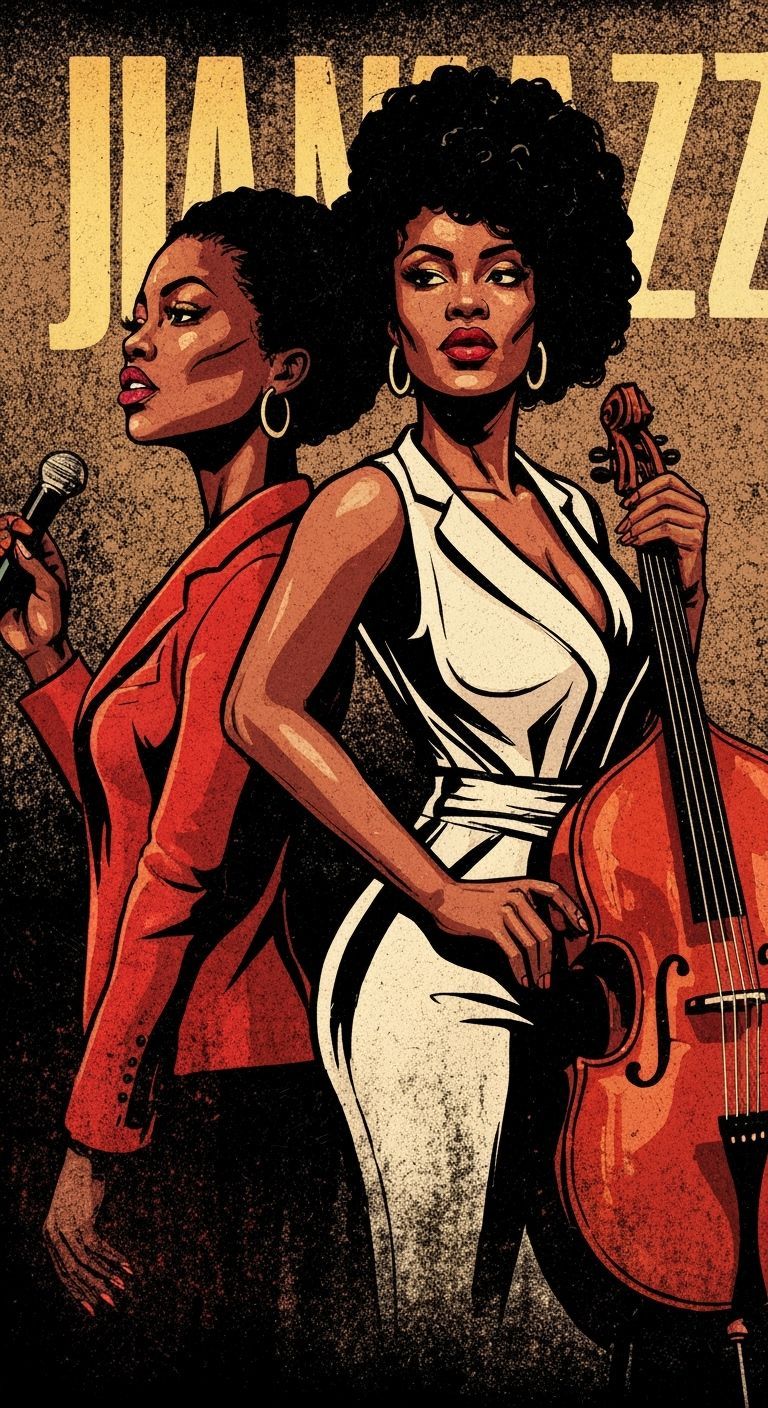 Gritty Jazz Illustration of Beautiful Black Female Musicians