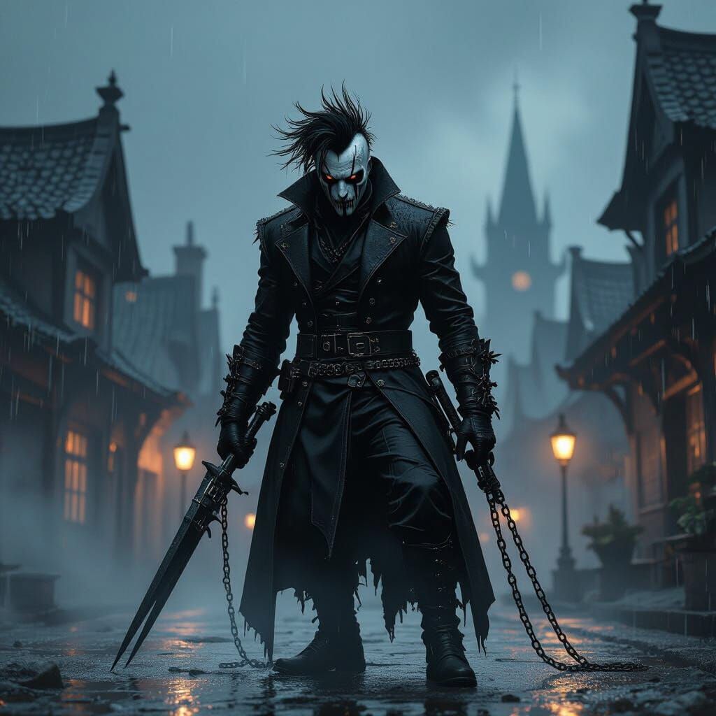 Gothic Antihero with Scissorhands on Rooftops
