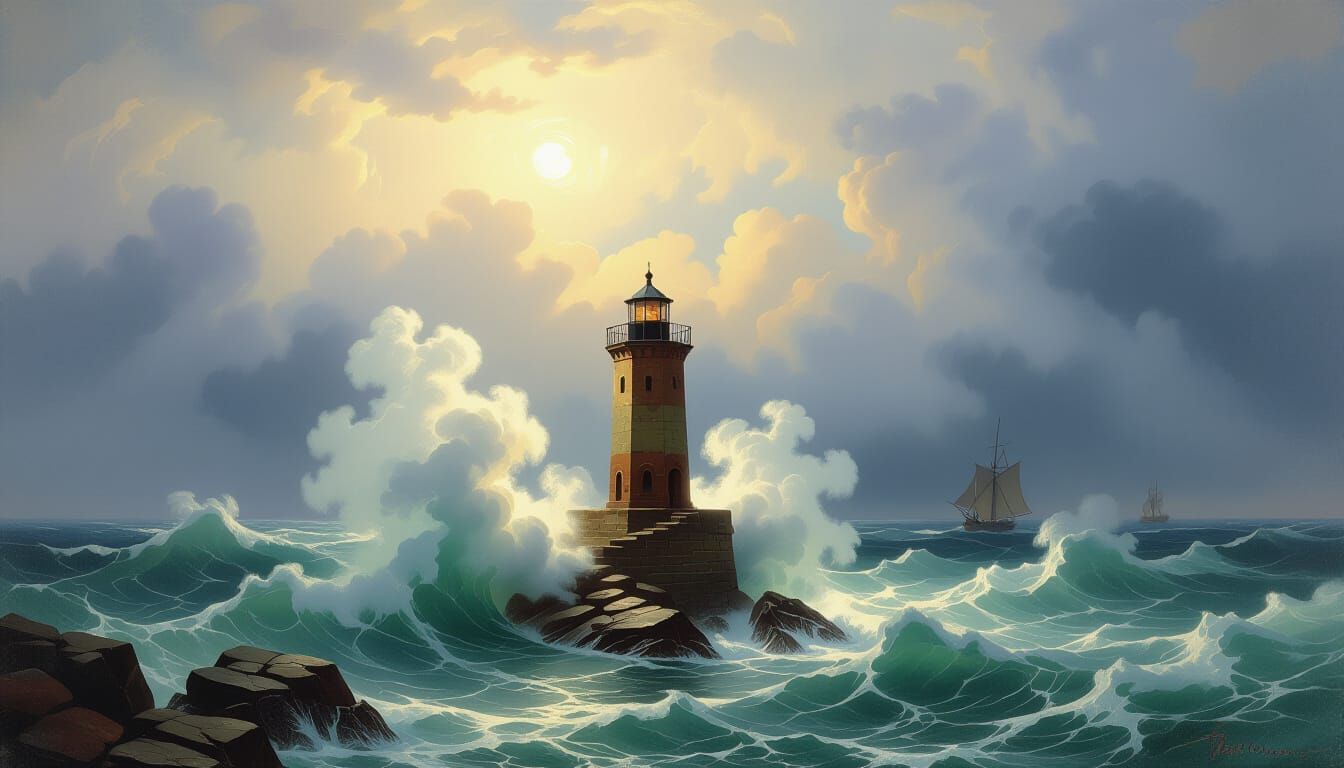 Tempestuous Island Lighthouse in Romanticism Style