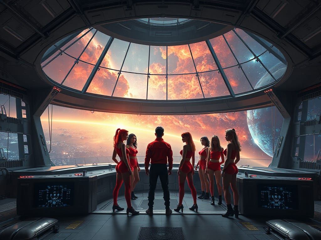 Villain's Space Station Hideout with Cyberpunk Aesthetics