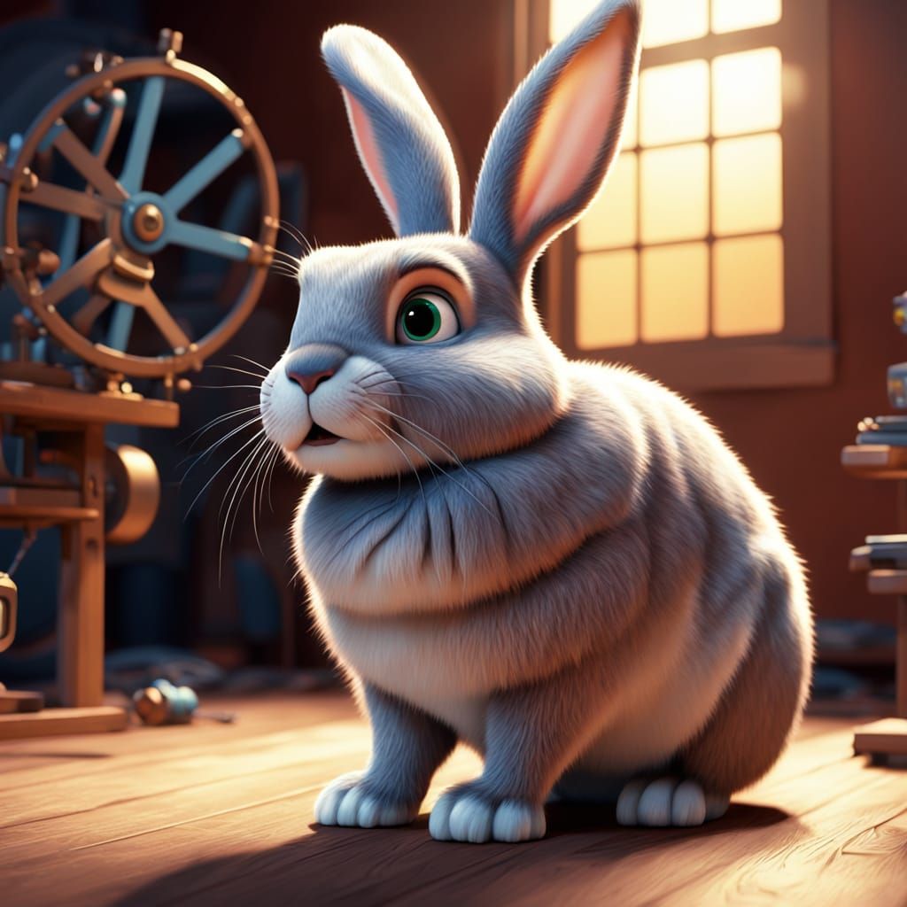 Whimsical 3D Cartoon Rabbit in a Photographer's Studio