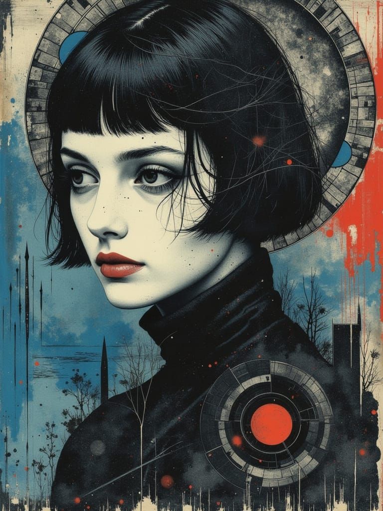 Gothic Portrait of Melancholic Woman in Abstract Style