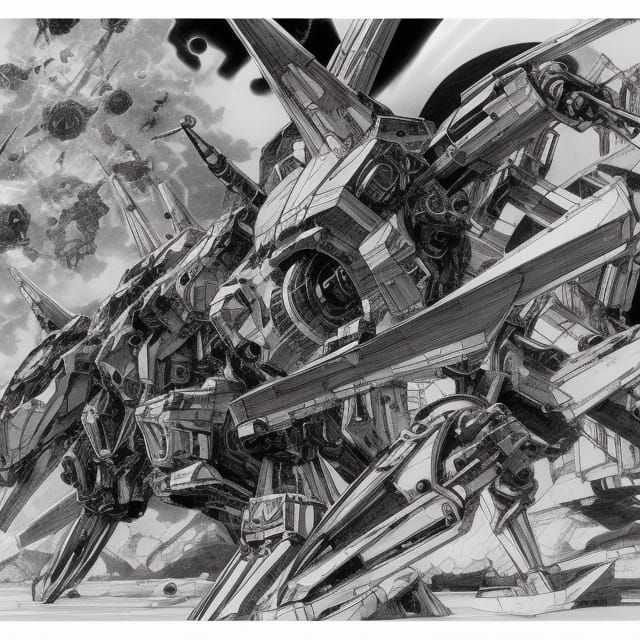 Epic Mecha Blueprint in Ballpoint Pen Style