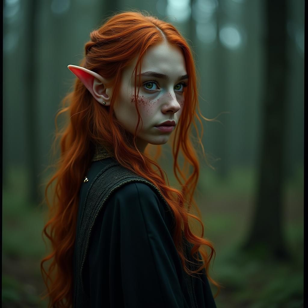Cinematic Portrait of a Red-Haired Elf Character