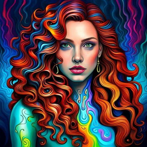 Colorful Melting Woman Portrait in Fantasy Art Style