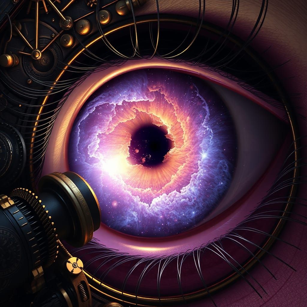 Eye Staring at Crab Nebula in Art Nouveau Style