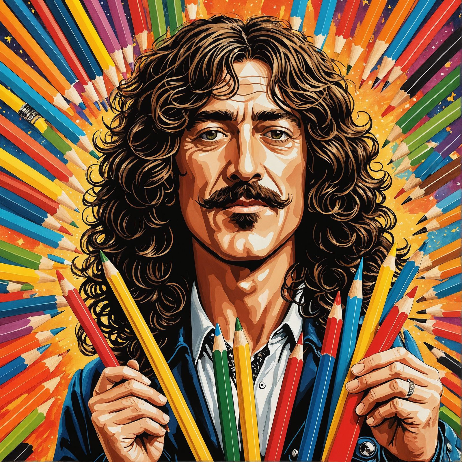 Cartoon Portrait of Led Zeppelin with Pencils