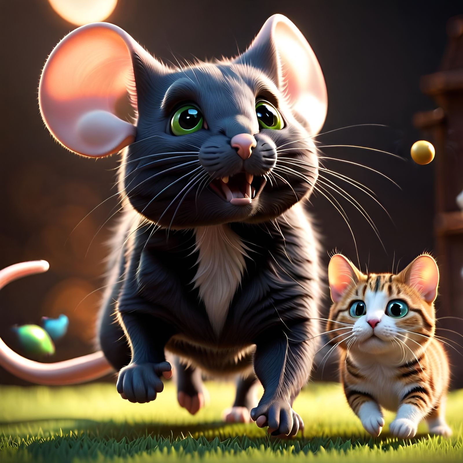 Giant Mouse Chasing Cat in Volumetric 3D