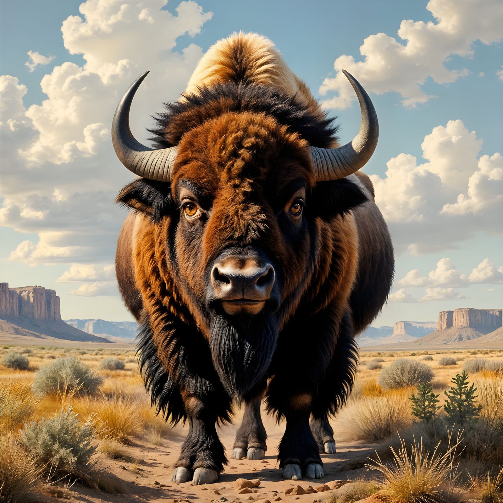 Wise Buffalo Portrait in Rembrandt Style