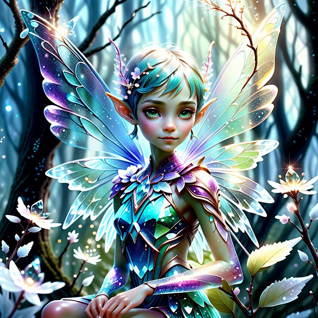 Create a hyper-realistic detailed image of a humanoid pixie ...