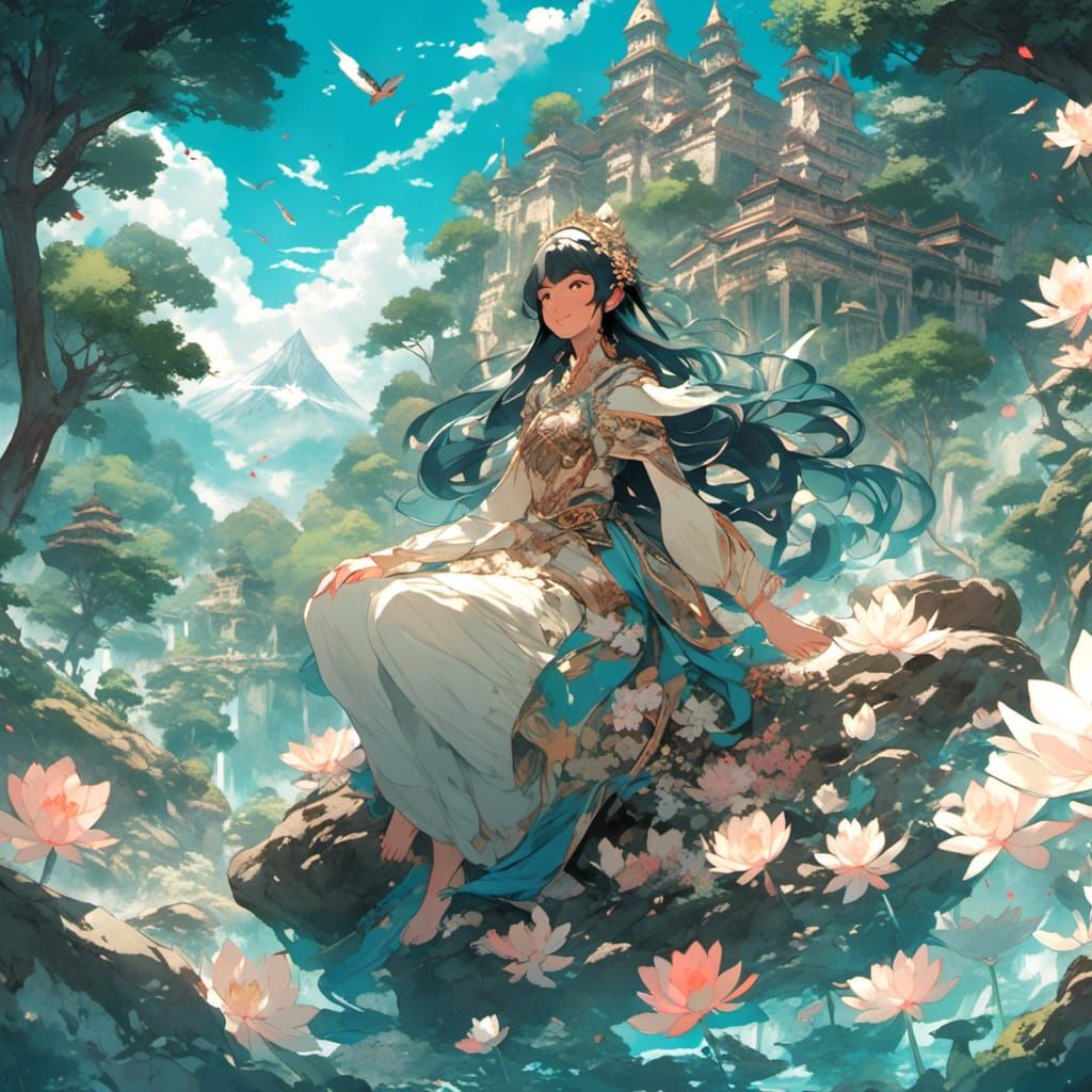 Anime Lotus Princess in Cel-Shaded Style