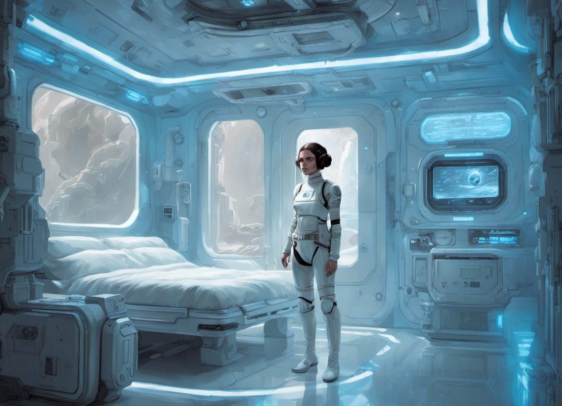 Princess Leia Astronaut in Futuristic Cloud City Bedroom