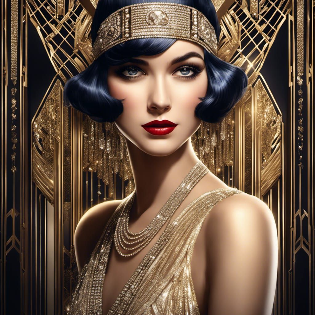 Glamorous 1920s Flapper Girl in Art Deco Style