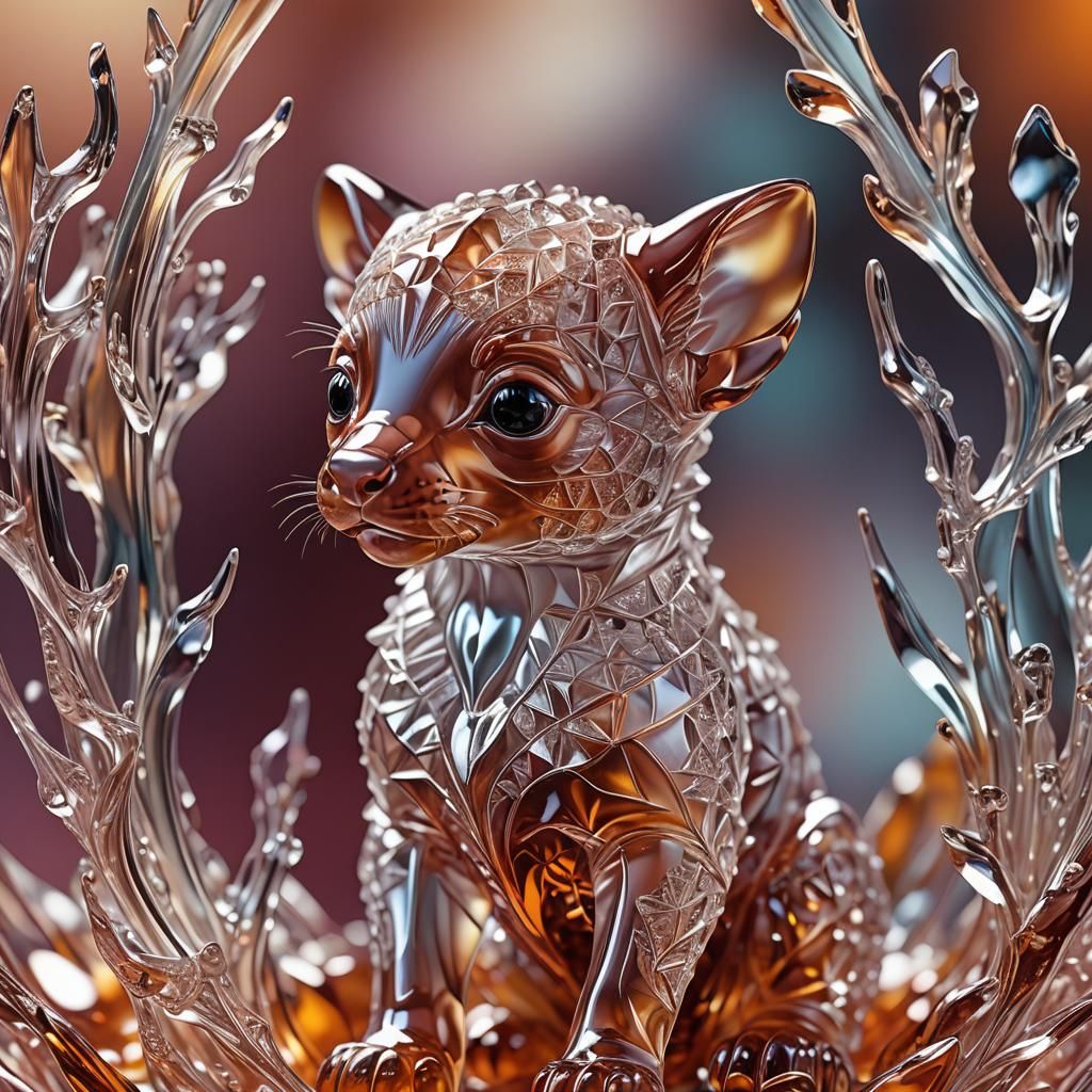 Crystal Glass Sculpture of Baby Animal: Macro Photography