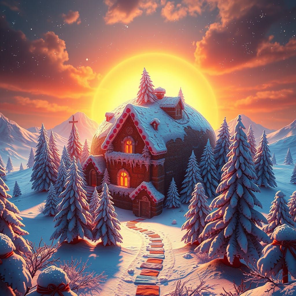 Vibrant Gingerbread Planet Under Golden Light