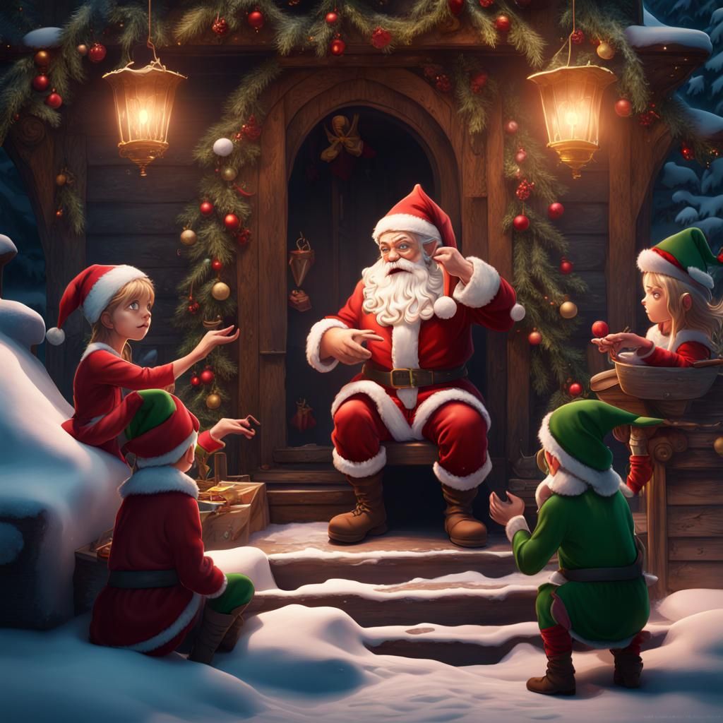 Elves Tease Santa Claus: A Matte Painting