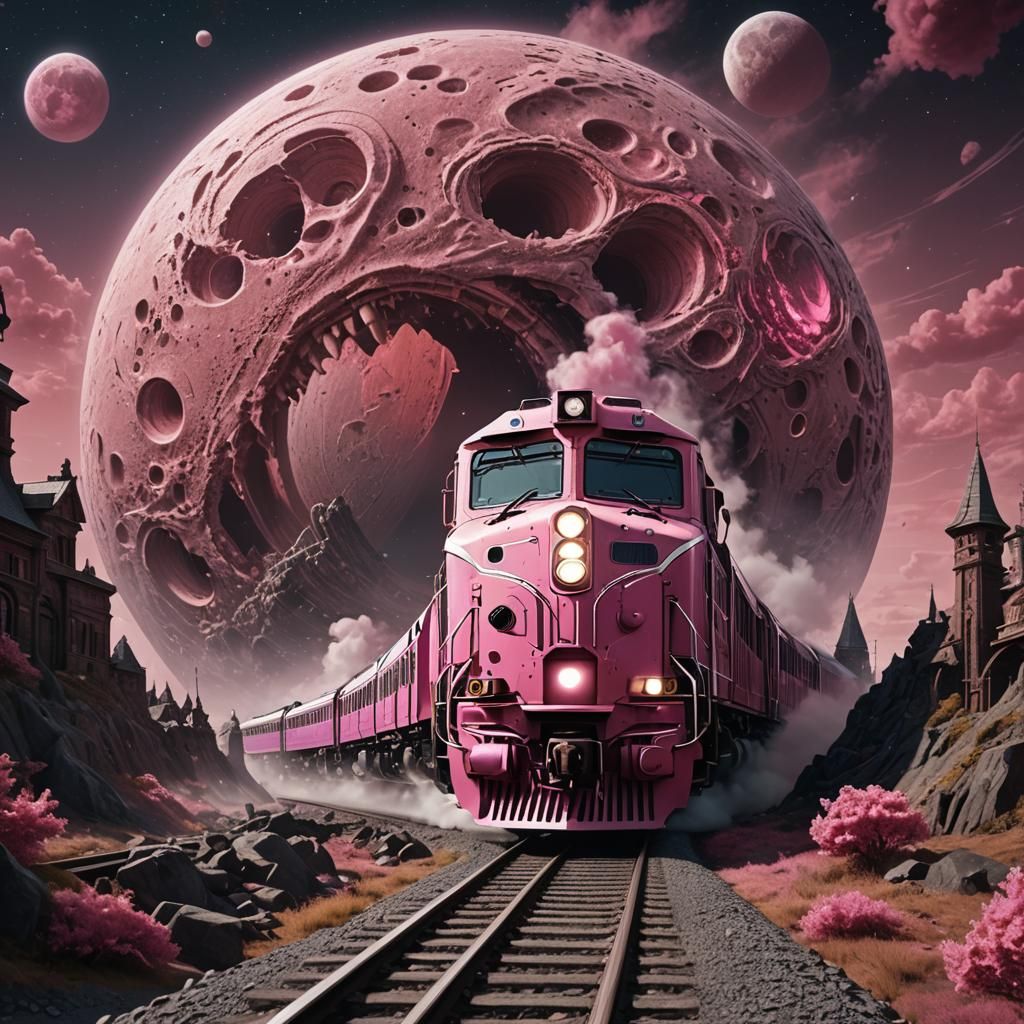 Pink Train Speeds into Moon's Mouth