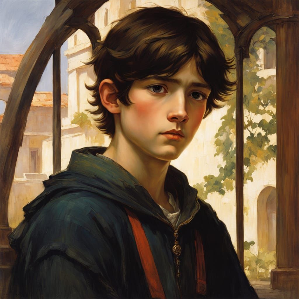 Sincere Youth Contemplates in Beautiful Chiaroscuro