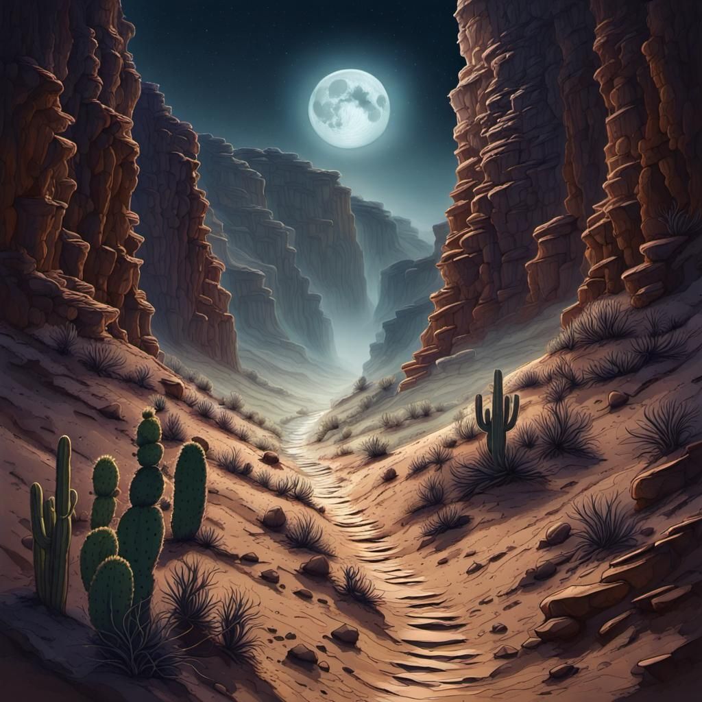 Mystic Desert Canyon Ink Drawing