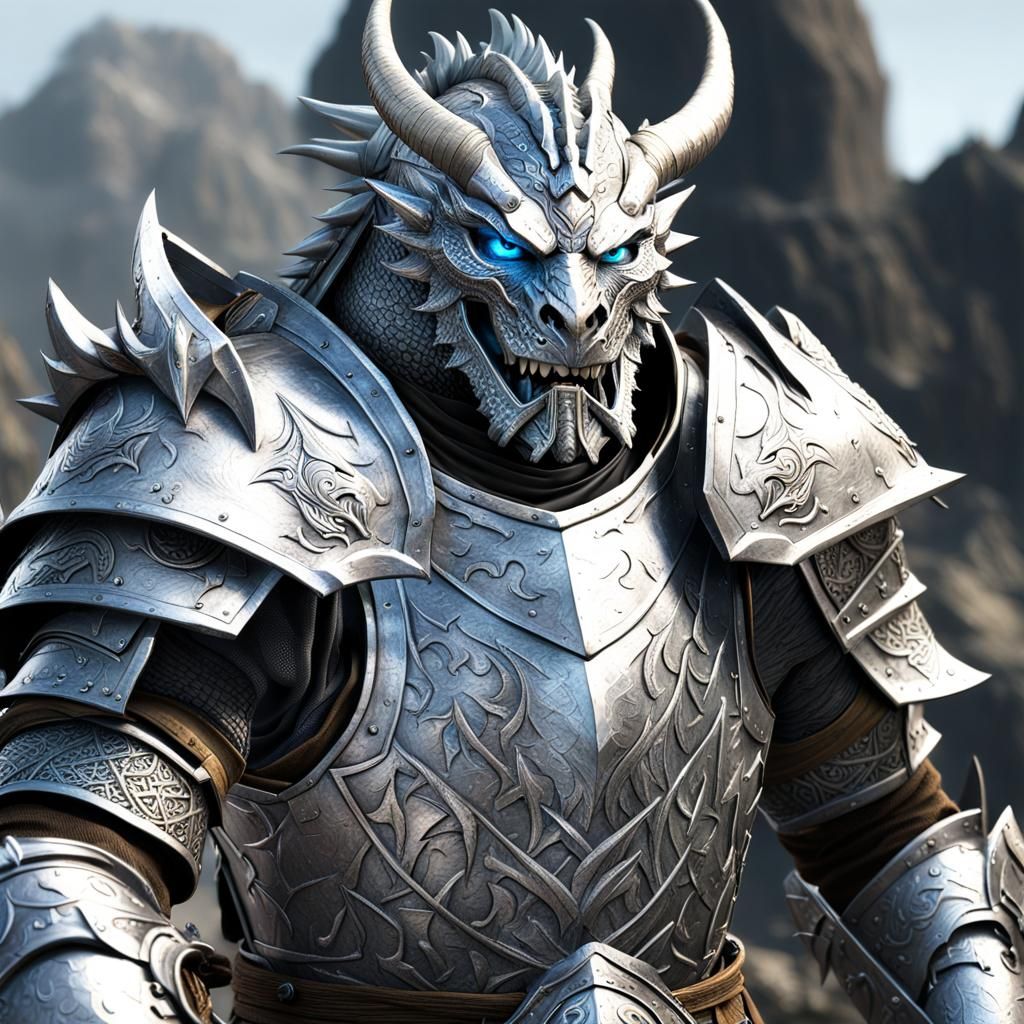 Dragonborn Paladin with Axe: Dark Fantasy Portrait