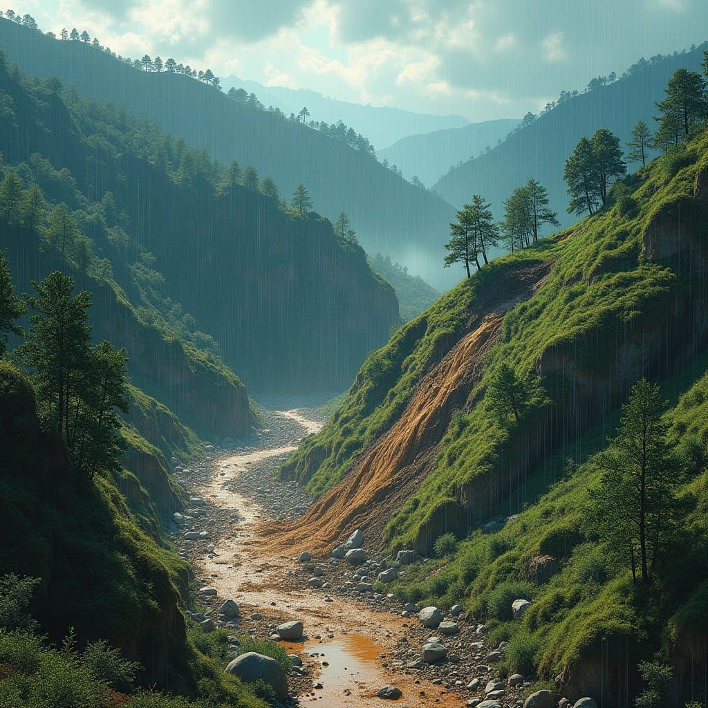 Dramatic Hillside Landslide after Heavy Rainfall