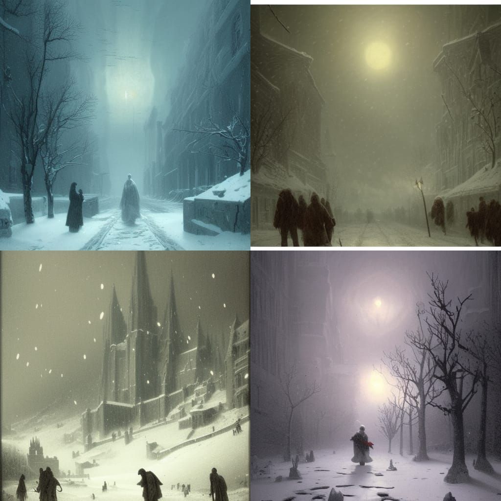 Dramatic Winter Holiday Scene in Engraving Style