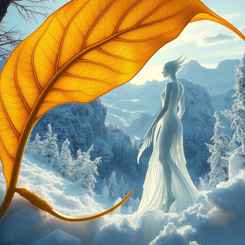 Winter God Revealed in Autumn Leaf Portal