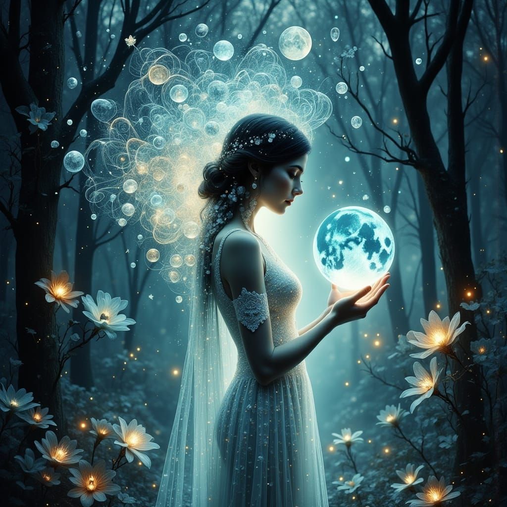 Enchanted Lunar Goddess in a Dreamy, Ethereal Landscape