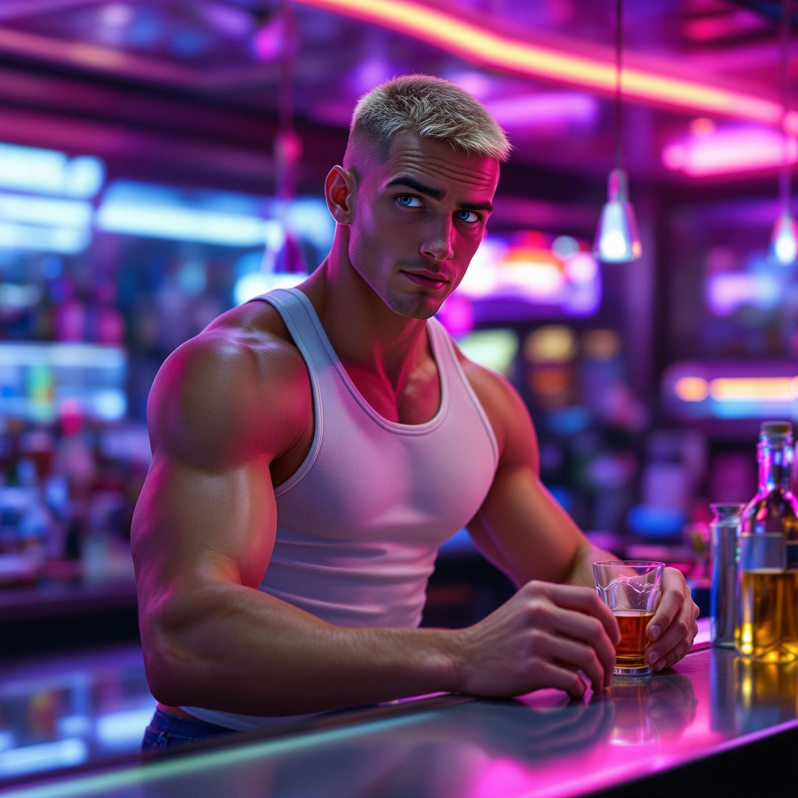 Futuristic Bartender in Hyperrealistic Style