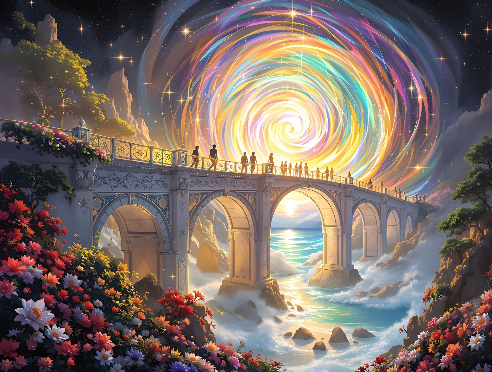 Ethereal Golden Bridge Connects Celestial Realms