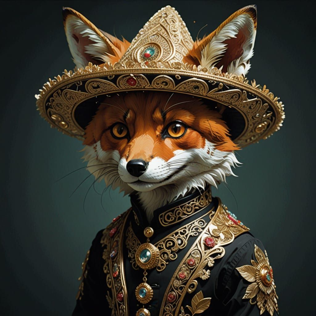 Chibi Mexican Fox in Sombrero, Detailed 3D Rendering