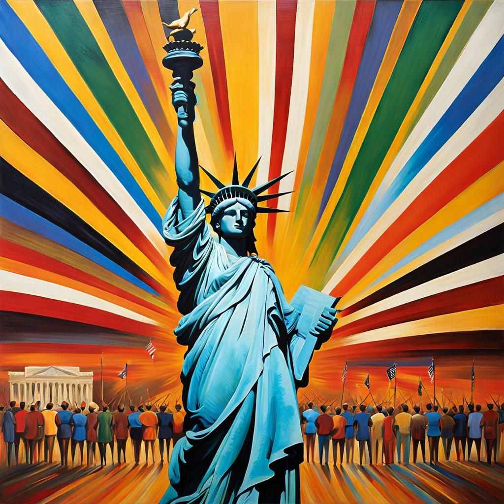 Lady Liberty Impasto Painting in Complementary Colors