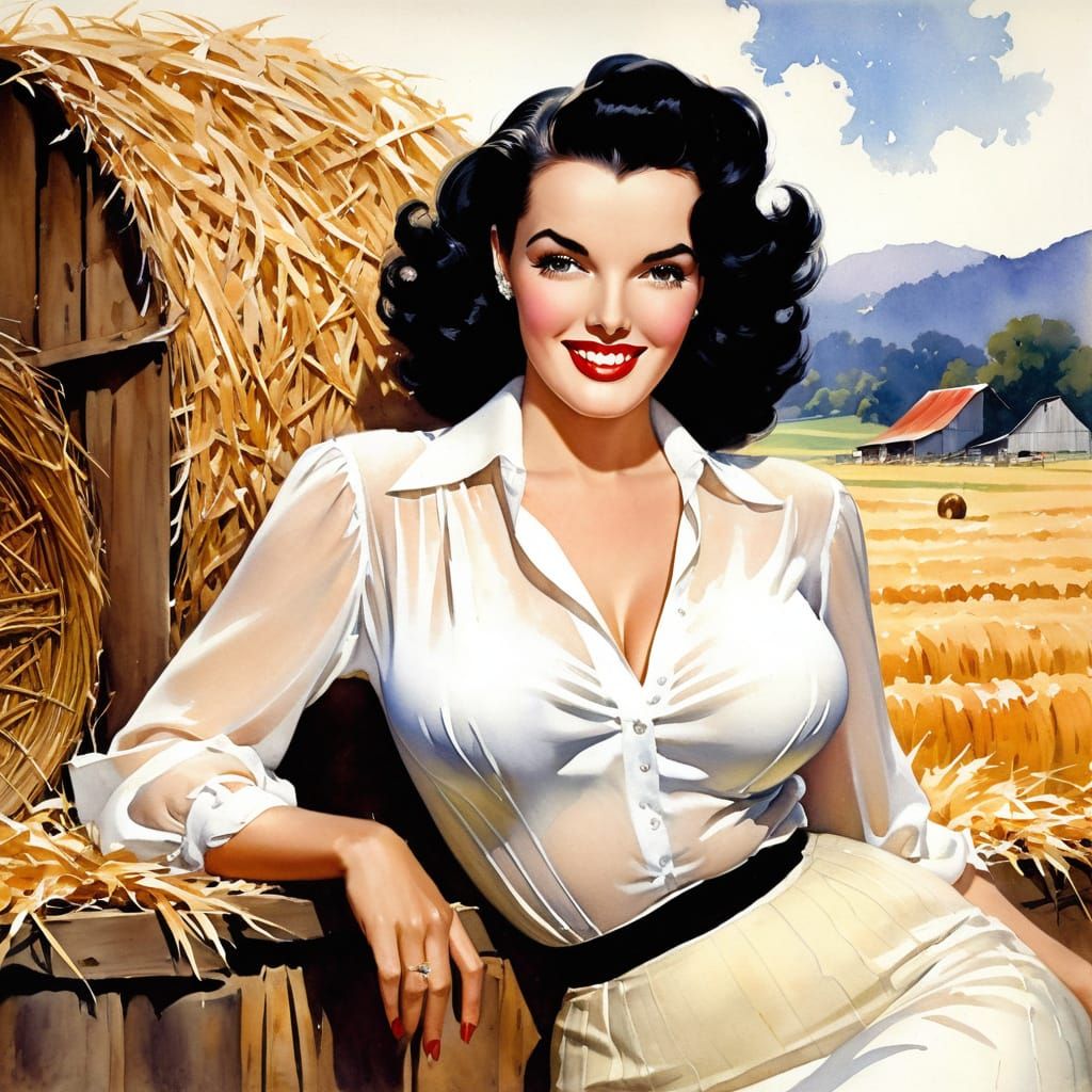 Jane Russell as Retro Watercolor Impressionism