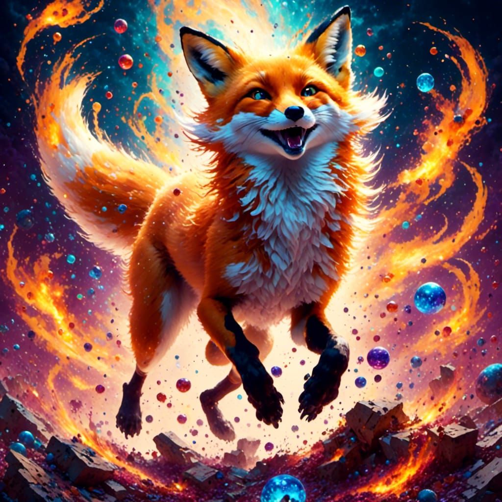 Fiery Fox Cub Playing with Earth in Space