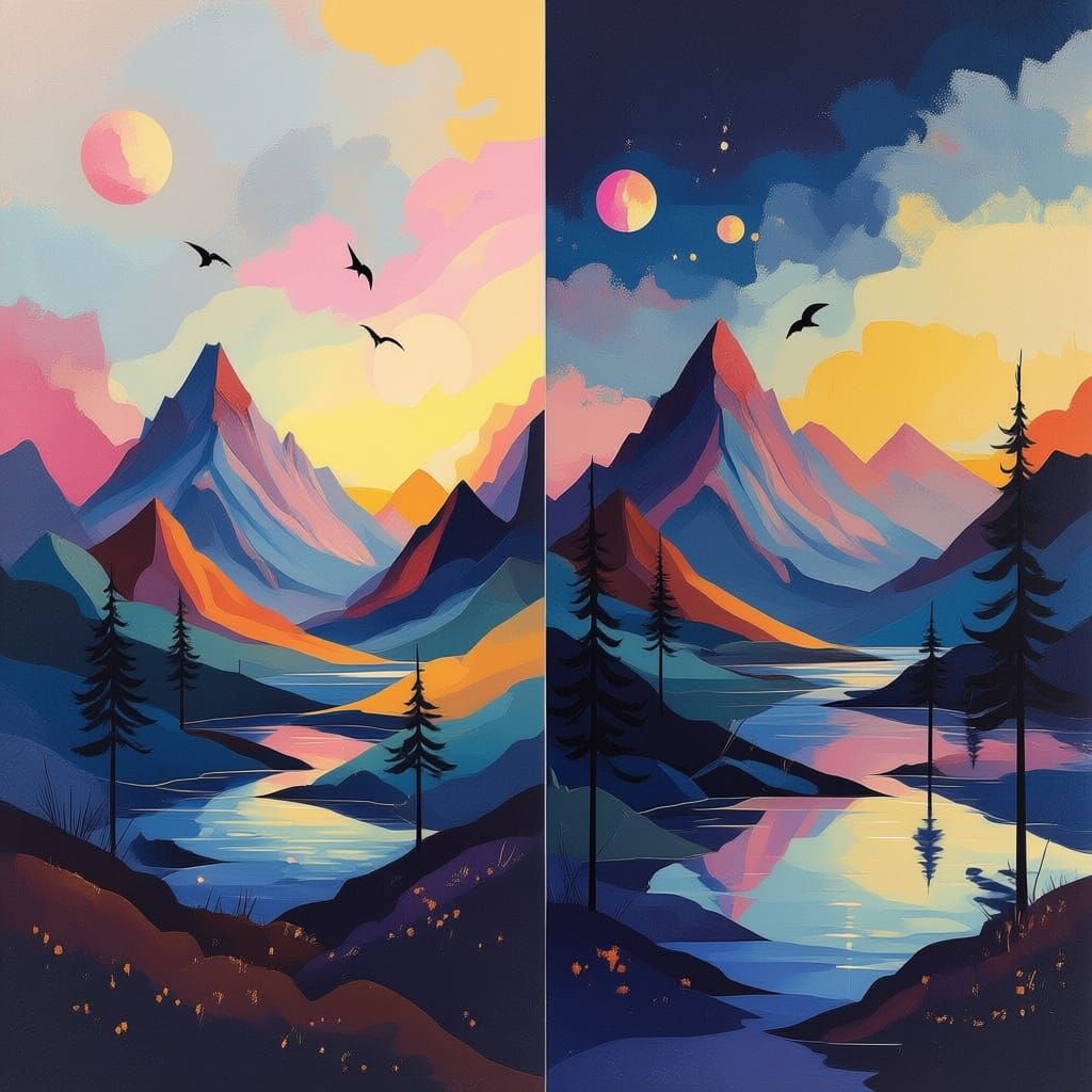 Abstract Dreamlike Landscape with Bold Colors