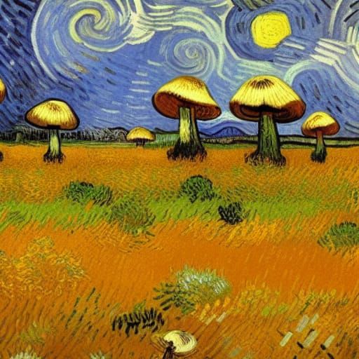 Autumn Mushrooms as Van Gogh Style Painting