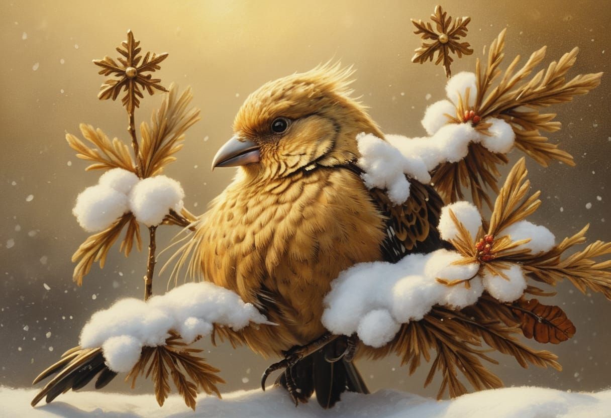 Golden Bird Serenade Amidst Winter's Chill